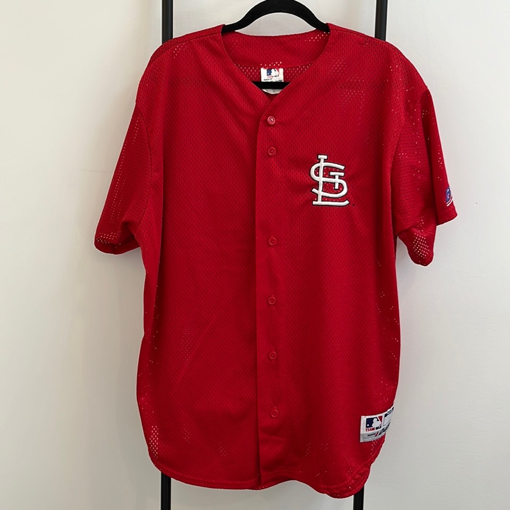 Vintage St. Louis Cardinal Red Mesh Baseball Jersey Buttons Majestic Size XL